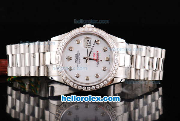 Rolex Datejust Oyster Perpetual Swiss ETA 2836 Automatic Movement White Dial with Diamond Markers and Diamond Bezel - Click Image to Close